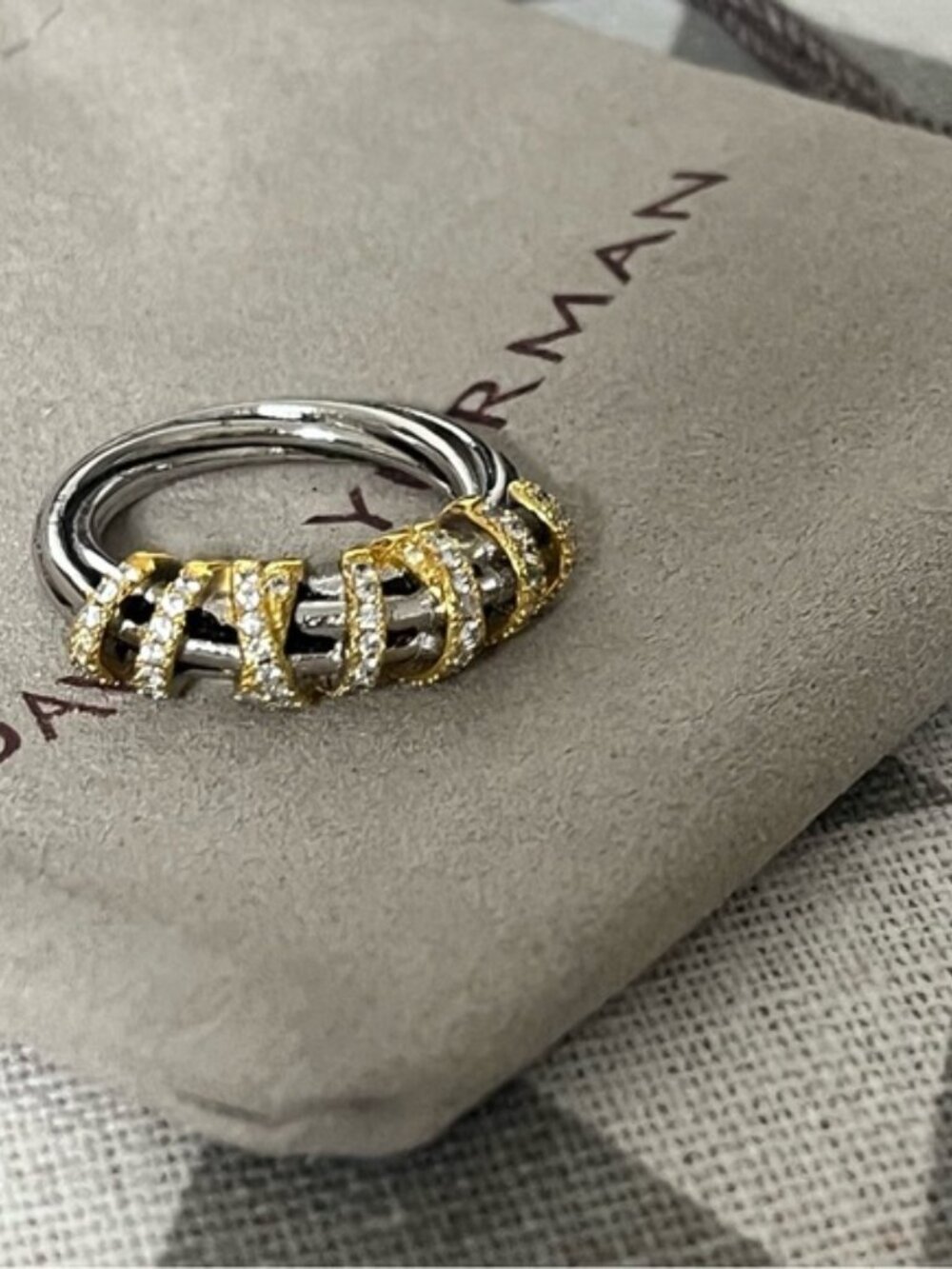 David Yurman Silver and Gold Ring sz8